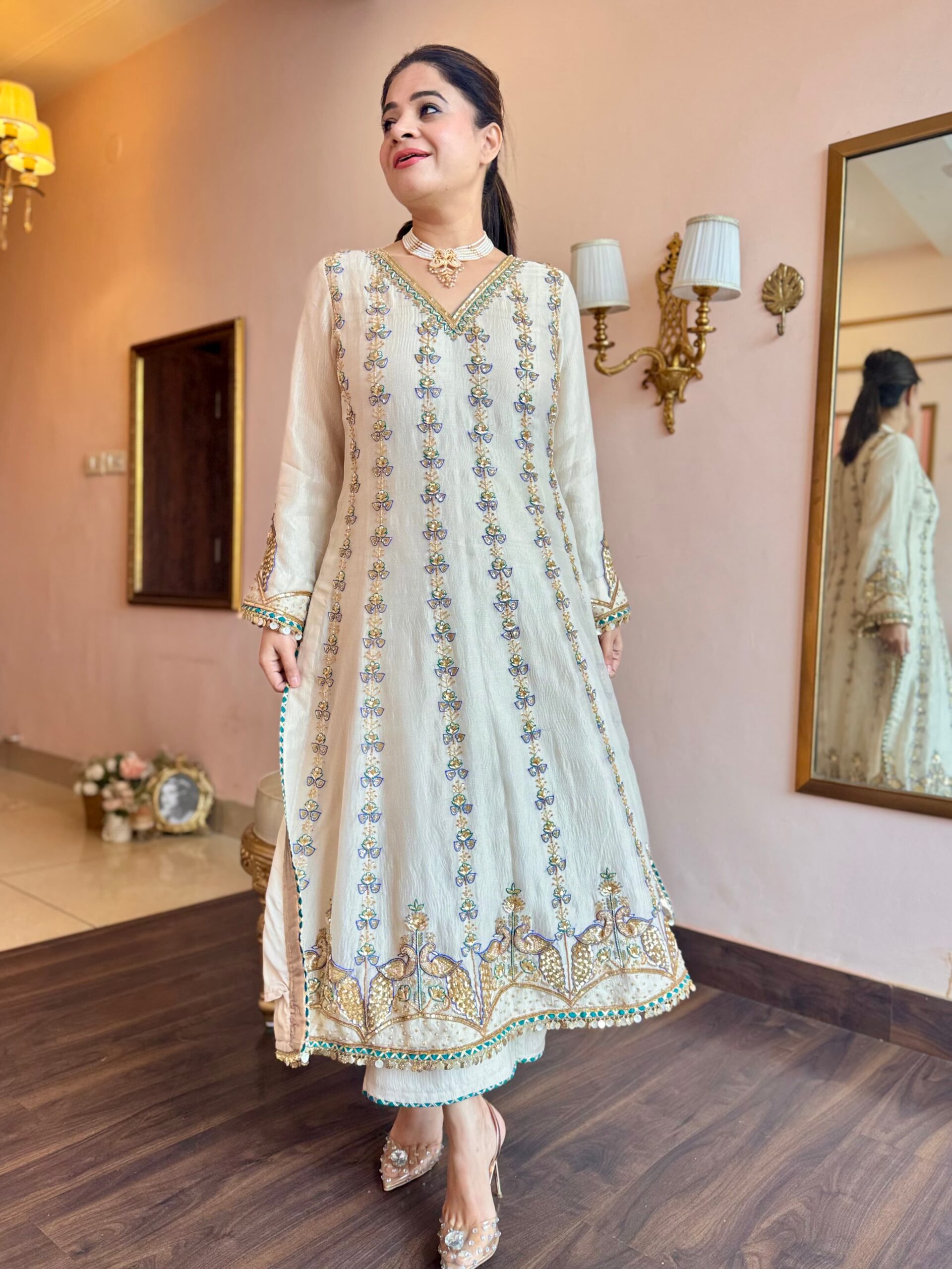 pure crushed tissue ivory suit