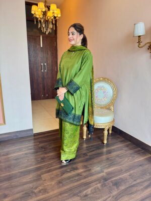 olive noor silk suit