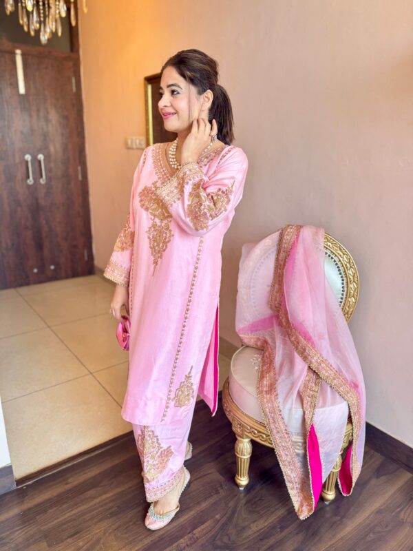 blush pink aari work suit