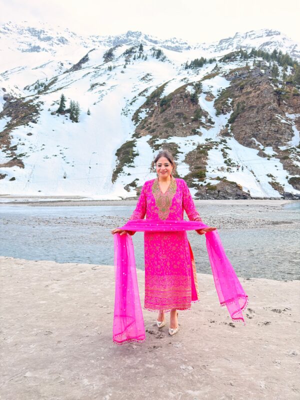 hot pink pure crepe embroidered suit