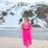 hot pink pure crepe embroidered suit