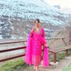 hot pink pure crepe embroidered suit