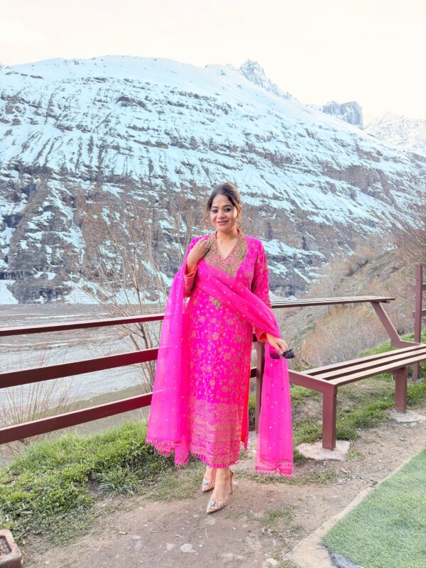 hot pink pure crepe embroidered suit