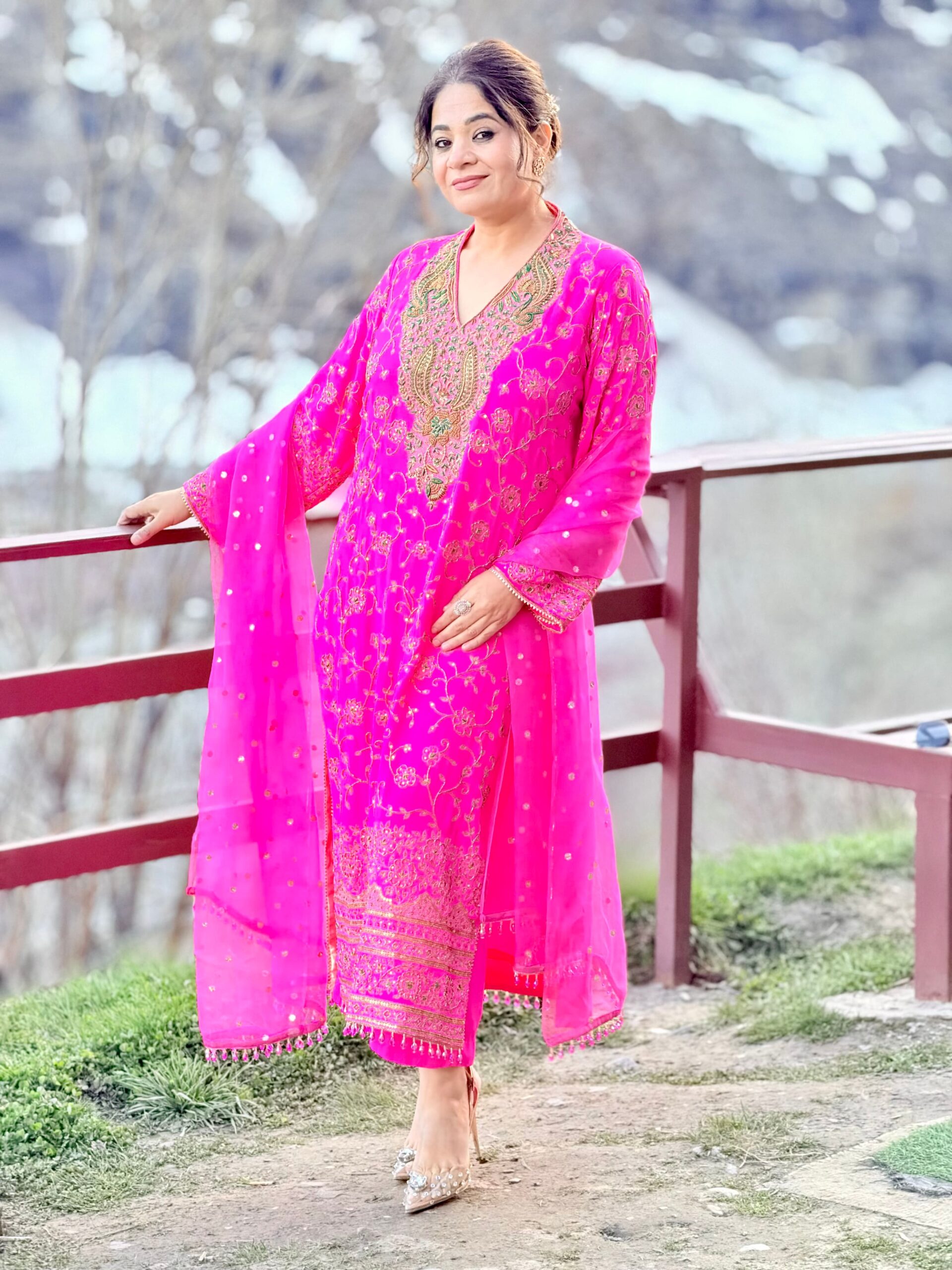 hot pink pure crepe embroidered suit hot pink pure crepe embroidered suit