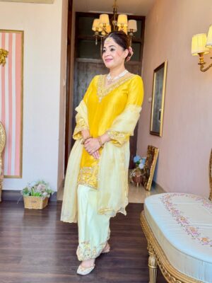 zarqaa mustard festive suit
