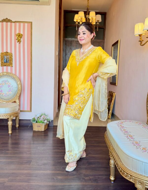zarqaa mustard festive suit