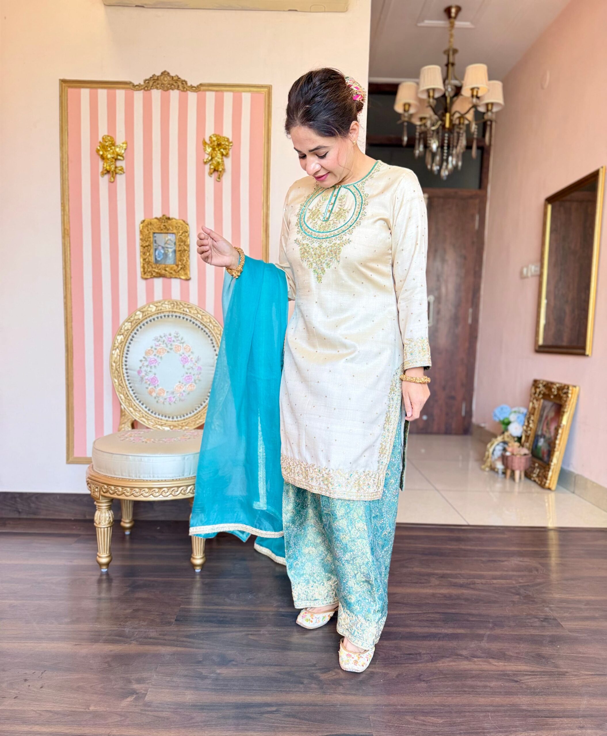 naaz ivory & turquoise ensemble