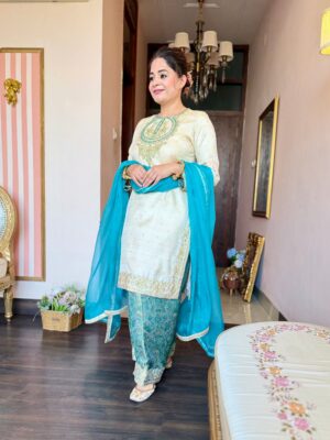 naaz ivory & turquoise ensemble