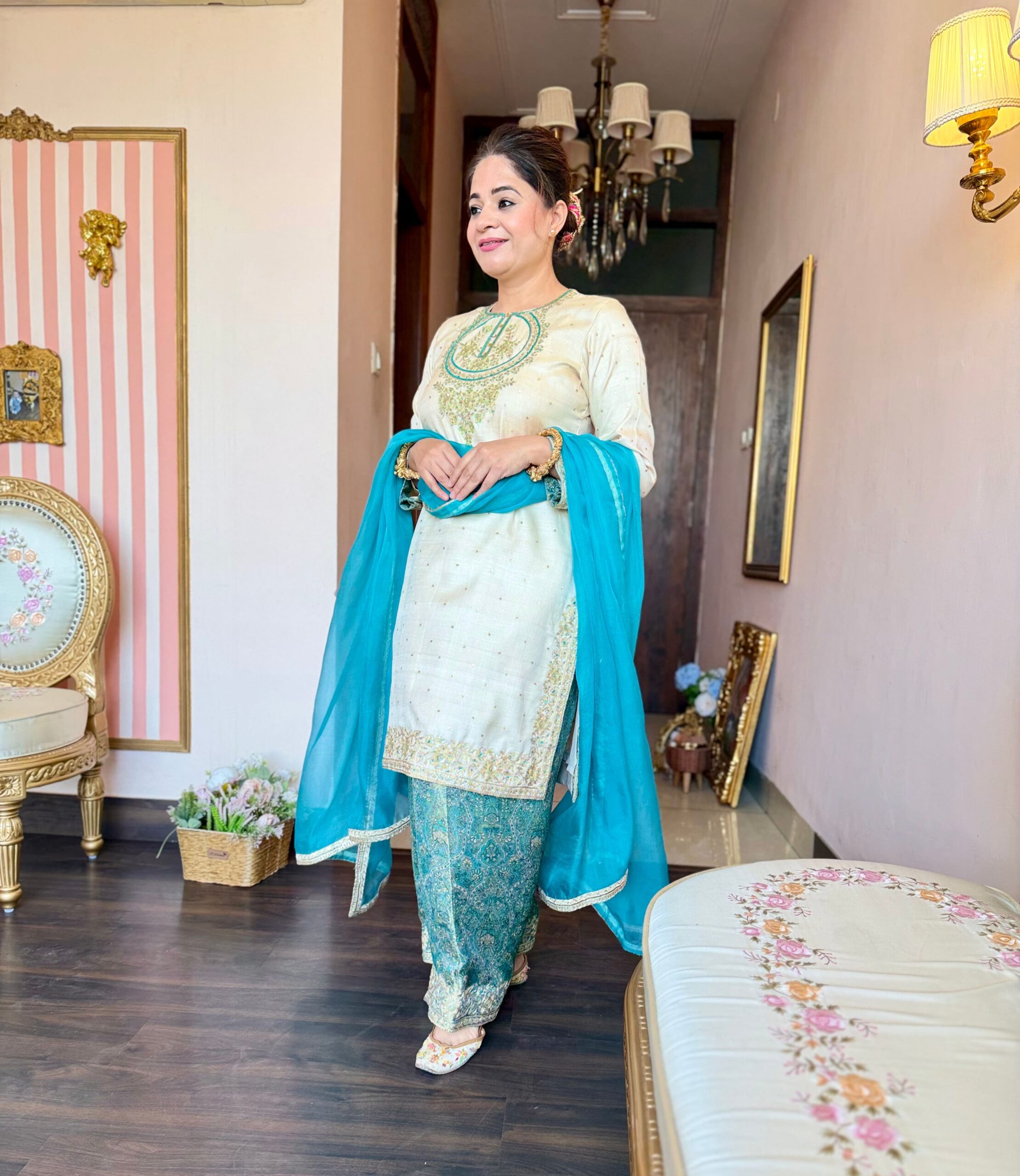 naaz ivory & turquoise ensemble