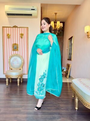 meher aqua embroidered suit