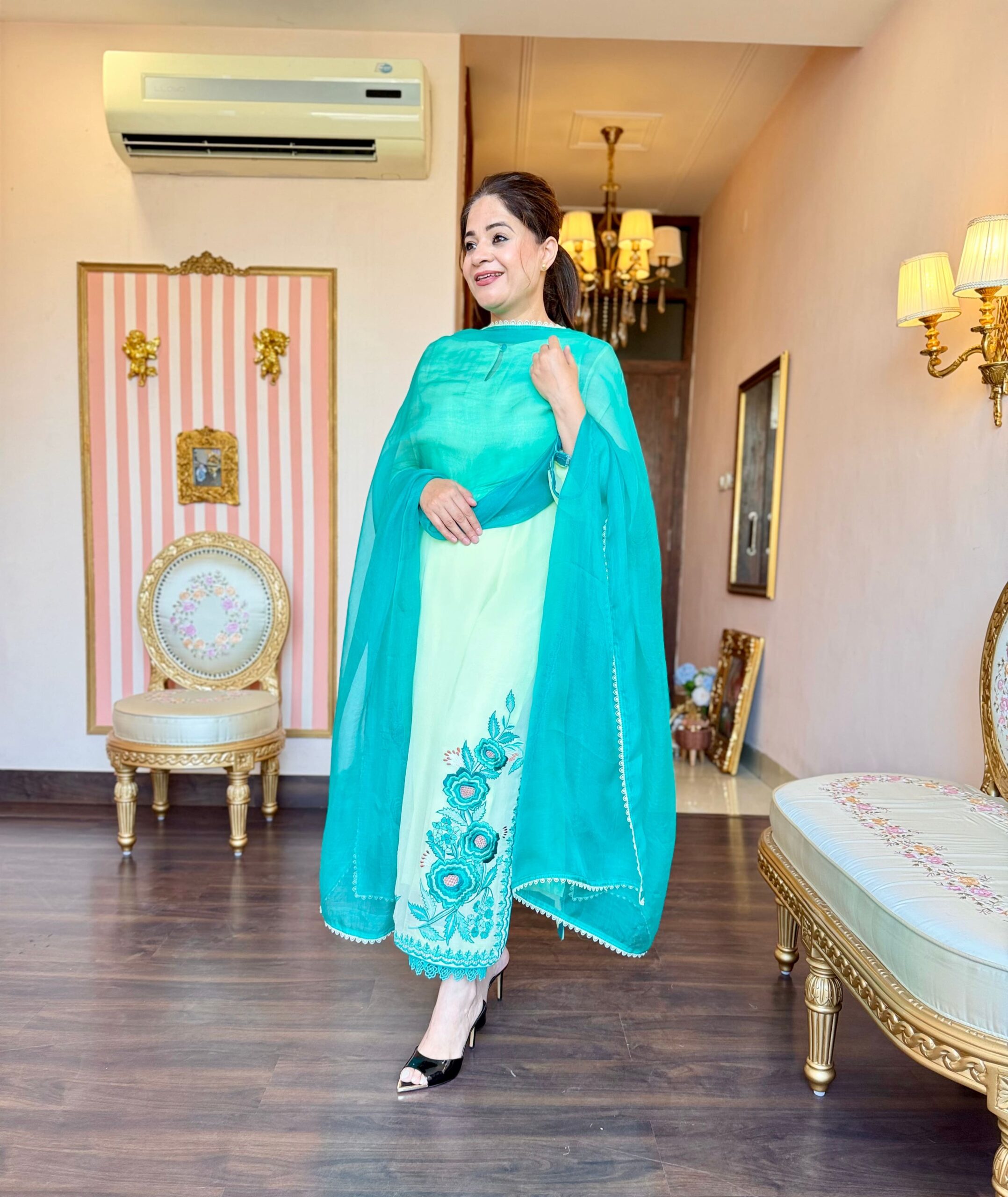 meher aqua embroidered suit