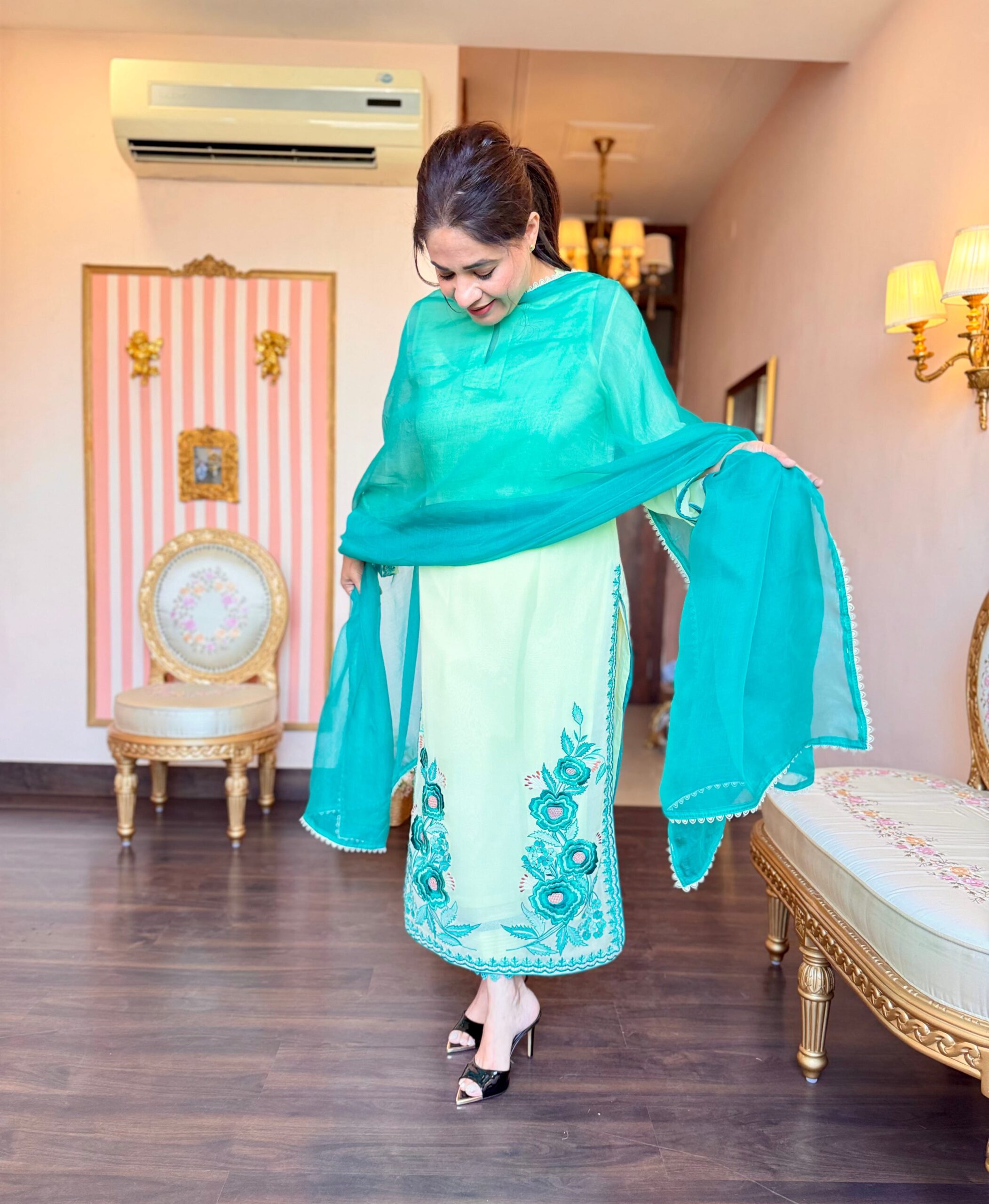 meher aqua embroidered suit