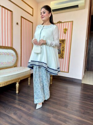 elina white & blue chanderi farshi salwar suit