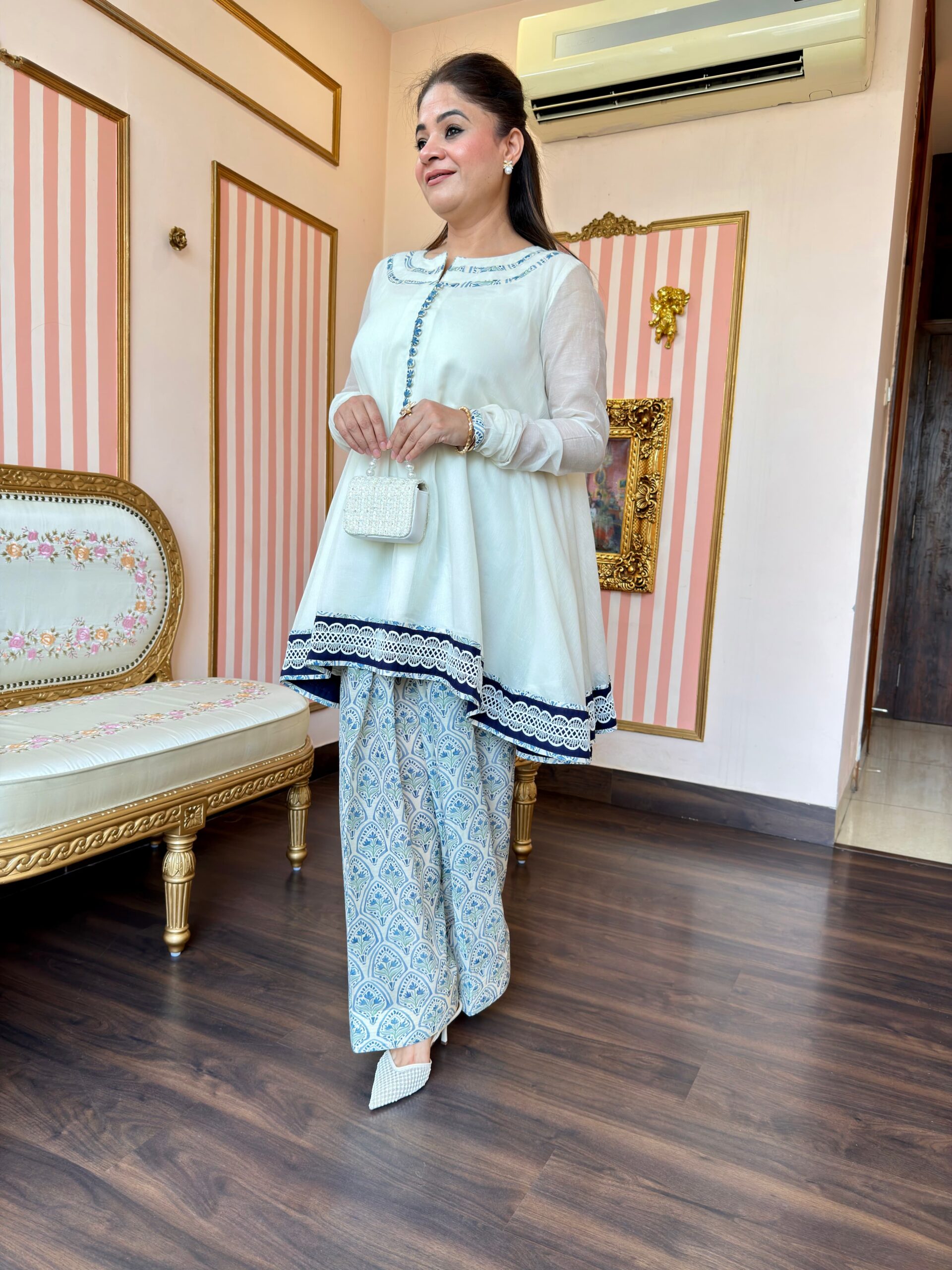 elina white & blue chanderi farshi salwar suit