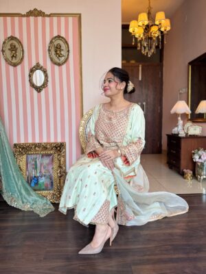 noor mint thread embroidered suit