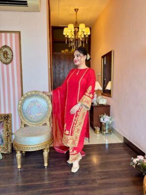 surkh red embroidered suit set