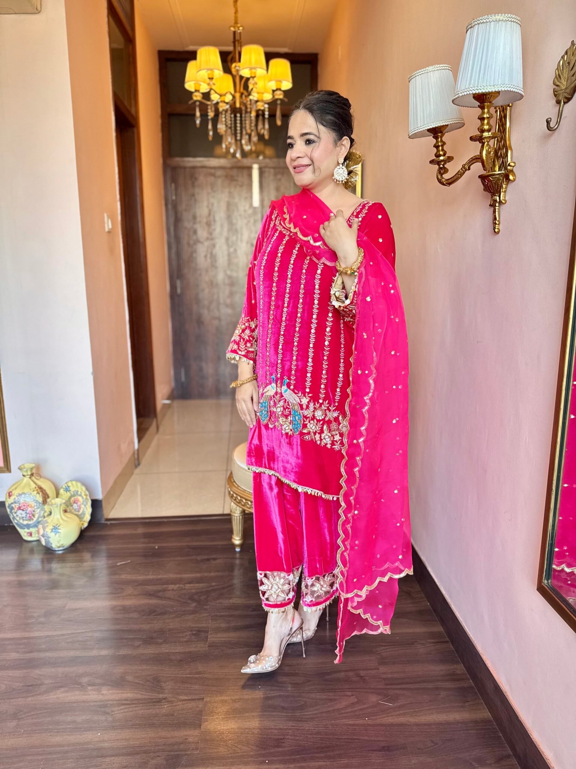gulnaar pink velvet silk suit gulnaar pink velvet silk suit