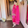 gulnaar pink velvet silk suit