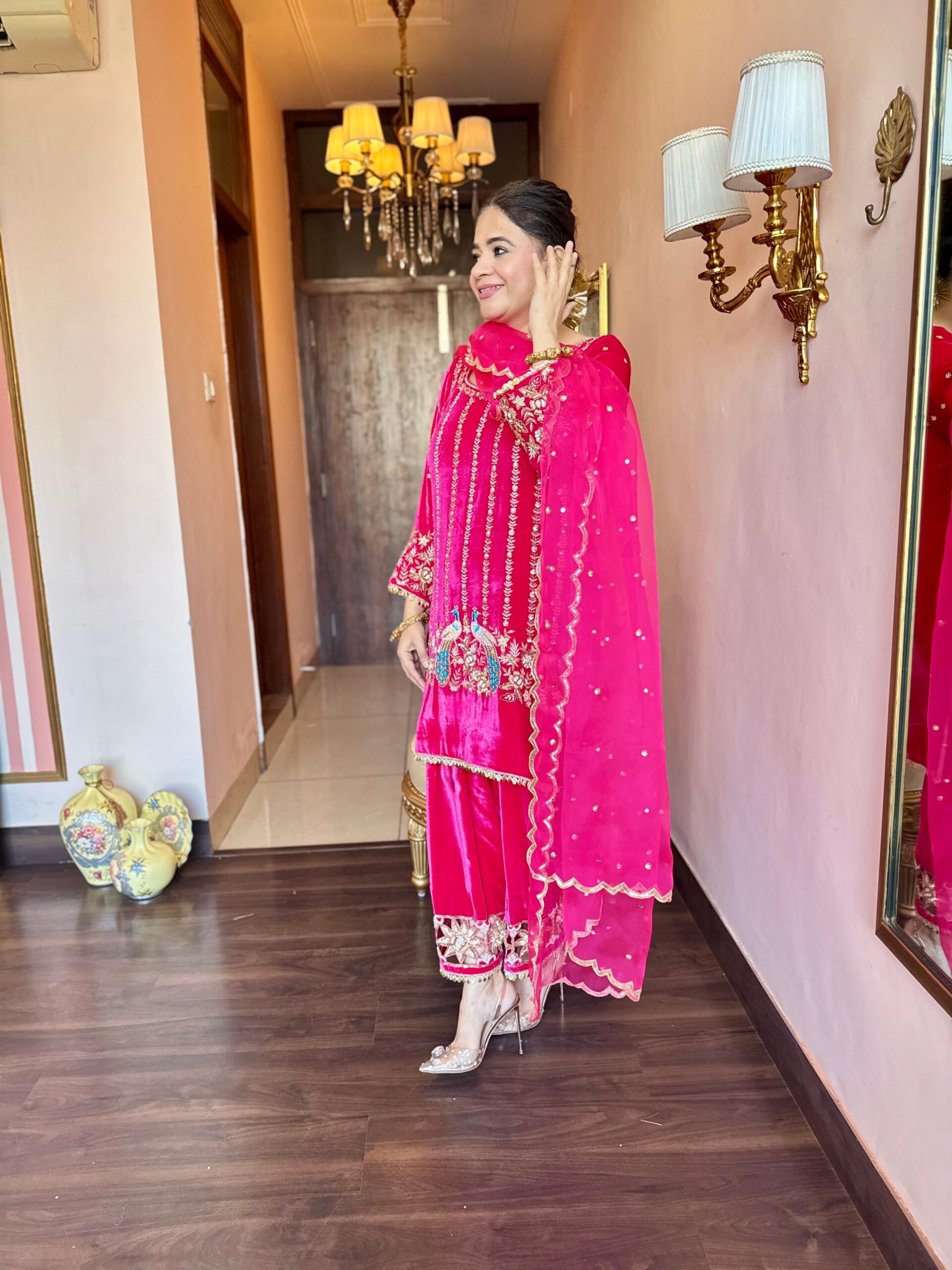 gulnaar pink velvet silk suit gulnaar pink velvet silk suit