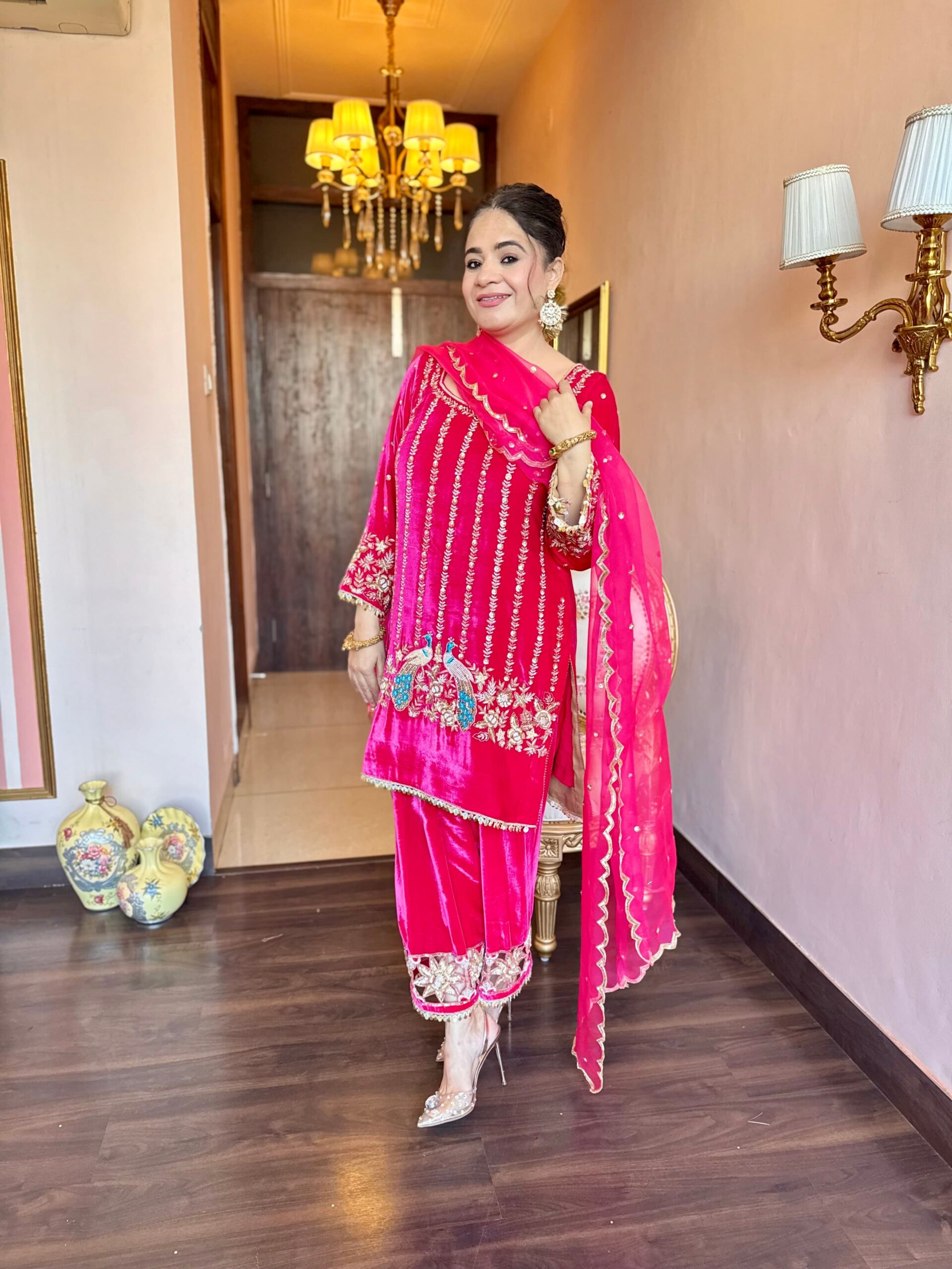gulnaar pink velvet silk suit gulnaar pink velvet silk suit