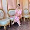 blush pink aari work suit