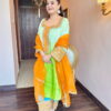 noorani lime velvet silk suit set
