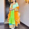 noorani lime velvet silk suit set