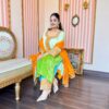 noorani lime velvet silk suit set