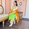 noorani lime velvet silk suit set