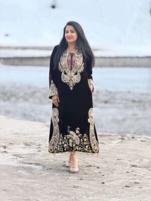 midnight noir embroidered velvet kaftaan
