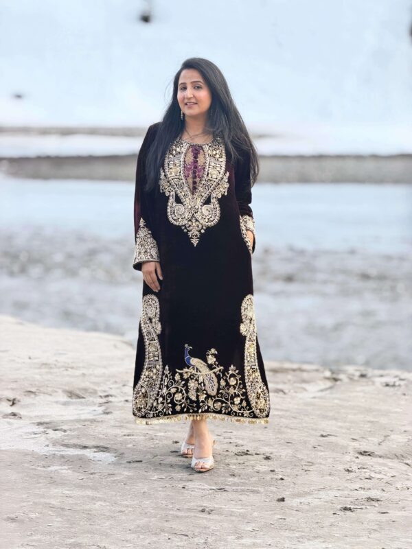midnight noir embroidered velvet kaftaan