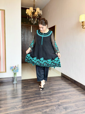 A-Line kurta with khulli salwar