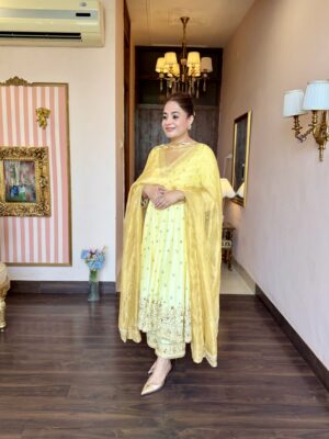 Noor Yellow Pure Dupion Silk Anarkali