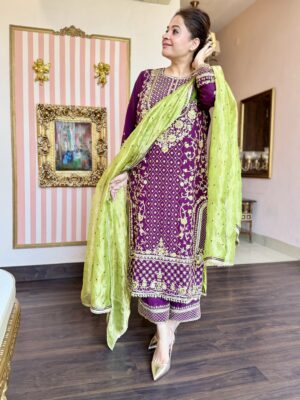 Plum Radiance Crepe Plazo Suit