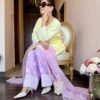 Hand-embroidered lemon and lavender Farshi suit with ivory detailing