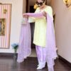 Lemon and lavender designer Farshi salwar suit