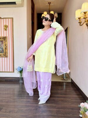 Lemon and lavender Farshi salwar suit for women