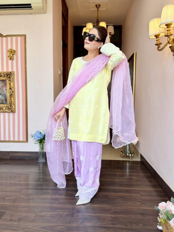 Lemon and lavender Farshi salwar suit for women