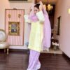 Pure Dupion silk lemon and lavender Farshi salwar suit