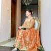 Rusty orange embroidered Anarkali dress with green detailing