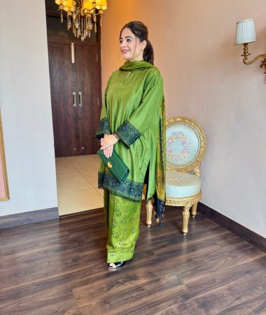 olive noor silk suit