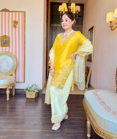 zarqaa mustard festive suit