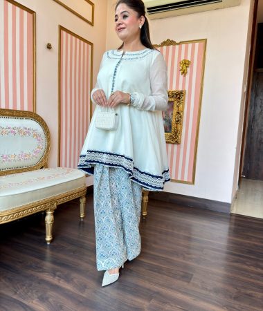 elina white & blue chanderi farshi salwar suit